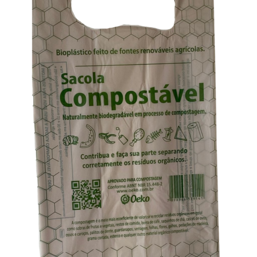 detalhe sacola compostável oeko
